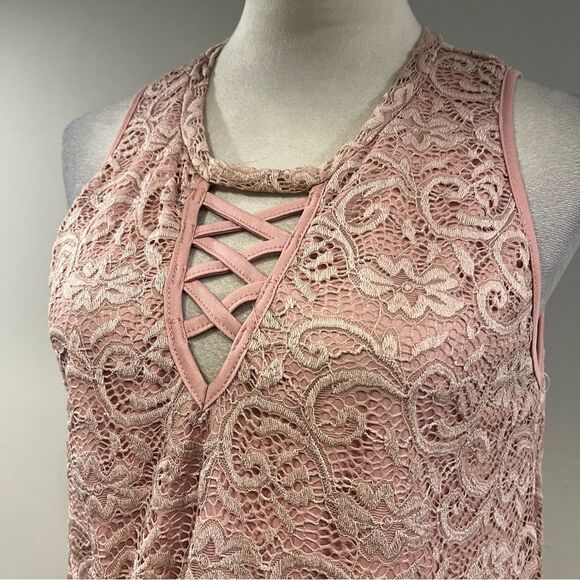 Liberty love pale Pink Lace Sleeveless mini a-line Dress size large - Picture 2 of 12